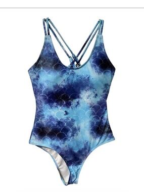 SOUQFONE Blue Galaxy One-Piece Swimsuit with Crisscross Straps size small